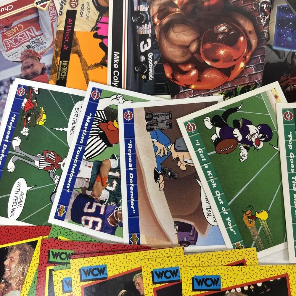 Lot 90s Trading cards 200+ Looney Tunes Marvel WCW WWF Olympics Batman Hot Wheel